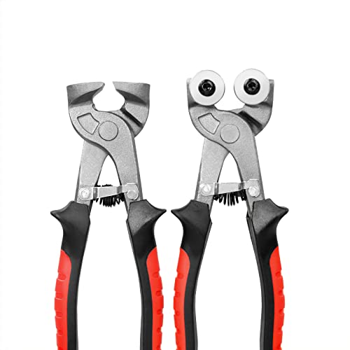 TILER 2 Piece Glass Tile Nippers Set - Heavy Duty Wheeled Glass Mosaic Nipper & Hd Ceramic Tile Nipper, Tile Cutter Pliers Soft-grip Handle - Shapping Plier,Stone, Metal