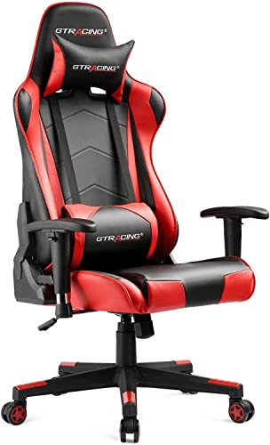 GTRACING Gaming Chair Racing Office Computer Ergonomic Video Game Chair Backrest and Seat Height Adjustable Swivel Recliner with Headrest and Lumbar Pillow Esports Chair,Red