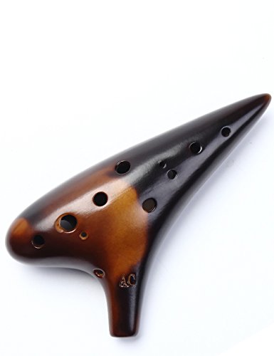 Joy of Wood Thrush 12 Hole Alto C Ceramic Strawfire Ocarina in Exquisite Craft (Smoked Amber)