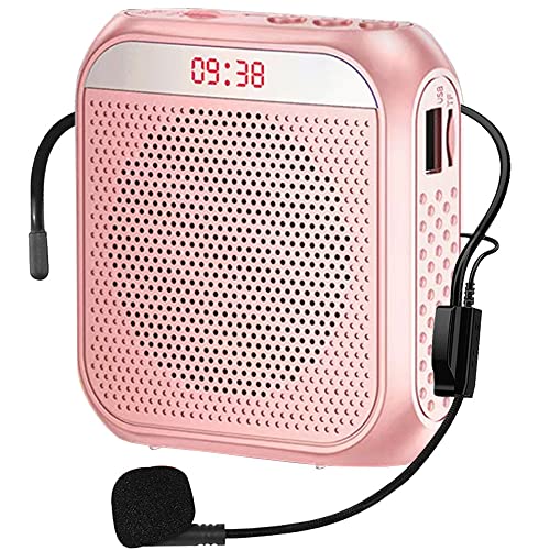Portable Voice Amplifier for Teachers, 2200mAh Rechargeable Personal Amplifier Mic PA System Headset Microphone with Speaker for Teachers, Training, Meeting, Tour Guide, Yoga, Classroom (Rose)