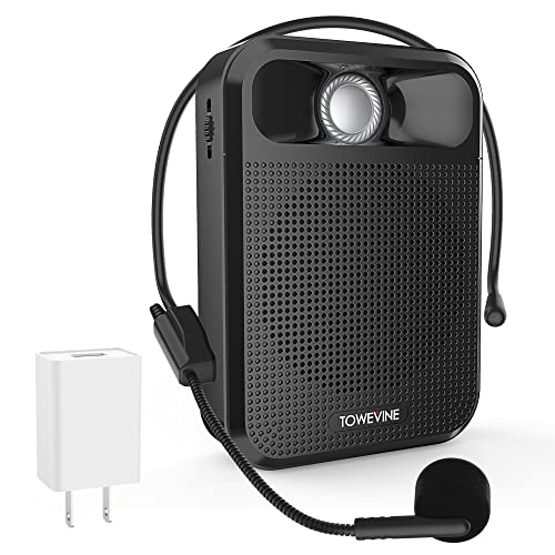 Towevine Portable Voice Amplifier, Rechargeable Microphone for Teachers, Speaker with Headset and Waistband for Classroom, Singing, Coach, Training, Presentation, Tour Guide