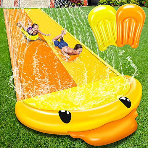 TOY Life Slip and Water Slide for Kids & Adults, 20Ft Cute Duck Inflatable Water Slide Lawn Backyard Baby Slide Board Outdoor Water Toys Game Inflatable Water Splash and Slide for Kids Summer Pay Set