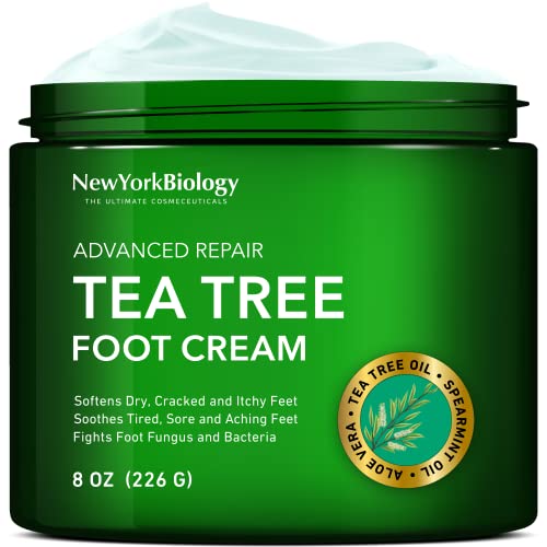 New York Biology Tea Tree Oil Foot Cream for Dry Feet, Athletes Foot, Nail Fungus, Jock Itch, Ringworm, Cracked Heels and Itchy Skin - 8 oz