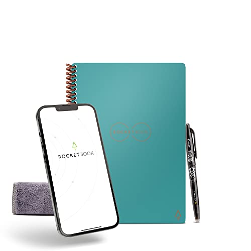 Rocketbook Smart Reusable Notebook, Core Executive Size Spiral Notebook, Neptune Teal, Dot Grid, (6" x 8.8")