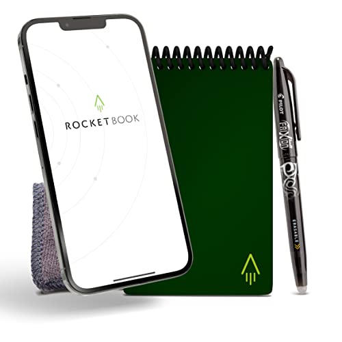 Rocketbook Smart Reusable Notebook - Dot-Grid Eco-Friendly Notebook with 1 Pilot Frixion Pen & 1 Microfiber Cloth Included - Terrestrial Green Cover, Mini Size (3.5" x 5.5")