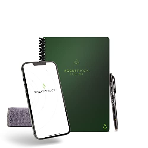 Rocketbook Smart Reusable Notebook, Fusion Executive Size Spiral Notebook & Planner, Terrestial Green, (6" x 8.8")