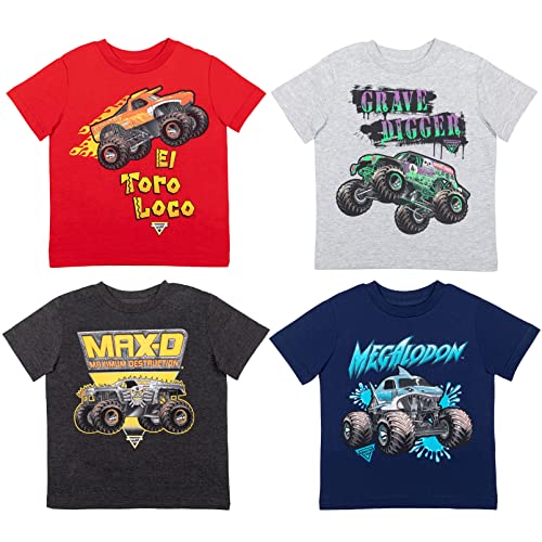 Monster Jam El Toro Loco Grave Digger Megalodon Toddler Boys 4 Pack Graphic T-Shirts 4T