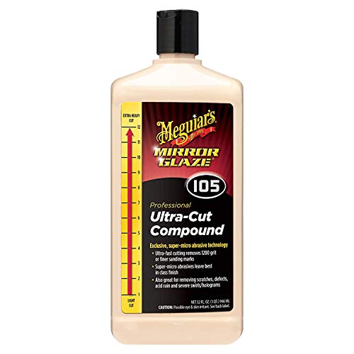Meguiar's Mirror Glaze Ultra-Cut Compound, Removes Scratches and Restores Car Shine - 32 Fl Oz Bottle
