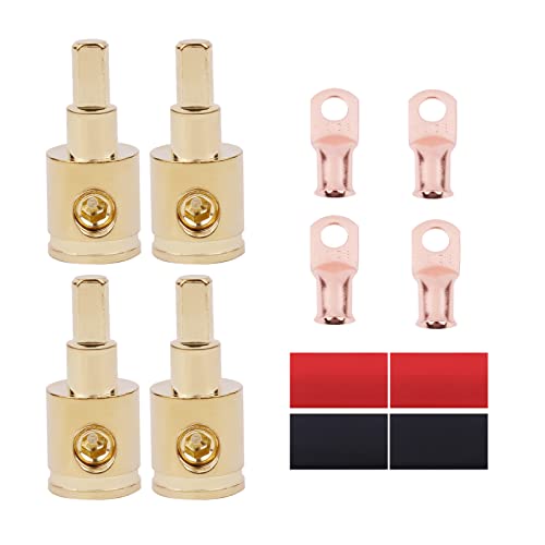 0 Gauge to 4 Gauge Reducer Adapter 4pairs Amp Input Wire connectors with AWG 1/0-3/8inch Battery Terminal Connectors and Heat Shrink Tube