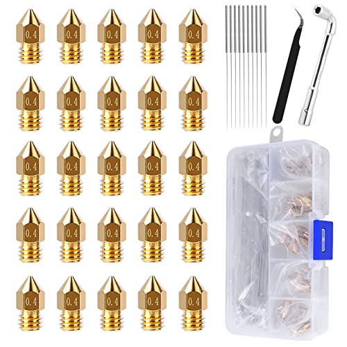 25PCS MK8 Ender 3 V2 Nozzles 0.4MM, 3D Printer Brass Hotend Nozzles with DIY Tools Storage Box for Creality Ender 3/Ender 3 Pro/Ender 3 Max/Ender 5 Pro, Ender 3 S1/Ender 3 Neo/CR 10 Series 3D Printer