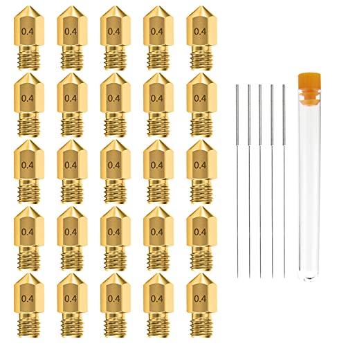0.4MM MK8 Ender 3 Nozzles 25 pcs 3D Printer Brass Nozzles Extruder for Makerbot Creality CR-10 with 5 Needles and Metal Storage Box (0.4mm)