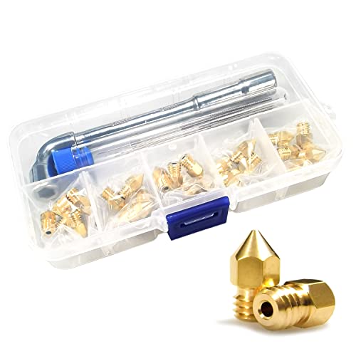 XIFOWE MK8 Nozzles 25 pcs 0.4mm 3D Printer Brass Nozzles CR-10 Nozzle with DIY Tools and A Ten-Grid Parts Box for CR-8 / CR-10 / Ender 3 / Ender 3S / 5/6 and so on