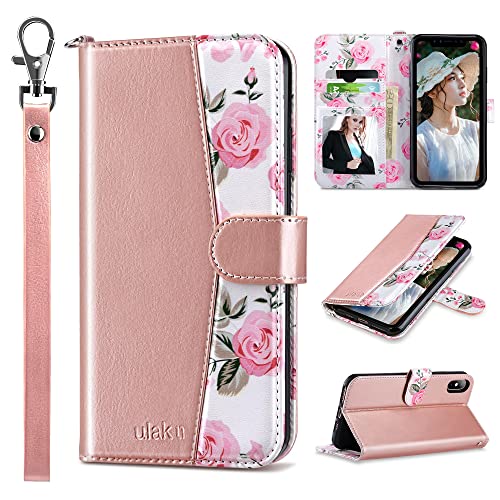 ULAK Compatible with iPhone Xs Max Wallet Case for Women Girls, Premium PU Leather Case with Card Holder, Shockproof Kickstand Feature Protective Cover for iPhone Xs Max (Pink)