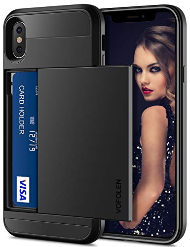 Vofolen Case for iPhone Xs Max Case Wallet Card Holder Sliding Cover Credit Card Slot ID Pocket Dual Layer Protective Hard Shell Hybrid TPU Bumper Armor Case for iPhone Xs Max 10S Max (Black)