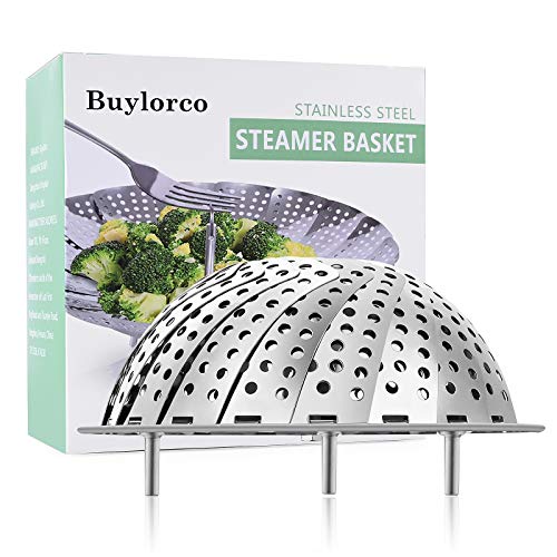 Buylorco Steamer Basket Stainless Steel Folding Vegetable Steamer Insert Steamer Cookware for Veggie Seafood Cooking (fit pots for 5" to 9")