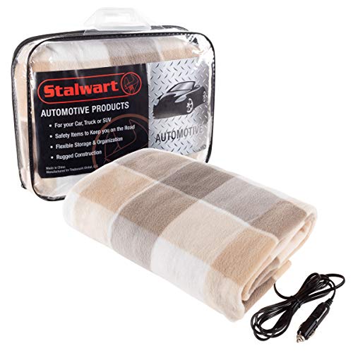 Stalwart Heated Car Blanket  12-Volt Electric Blanket for Car, Truck, SUV, or RV  Portable Heated Blanket for Car Camping Essentials (Tan)