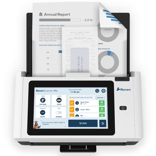 Raven Pro Document Scanner - Huge Touchscreen, High Speed Color Duplex Feeder (ADF), Wireless Scan to Cloud, WiFi, Ethernet, USB, Home or Office Desktop