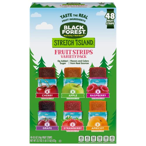 Black Forest Stretch Island Fruit Strips, Variety Pack (Cherry, Apple, Raspberry, Grape, Strawberry, Apricot), 0.5ounce Strips (Pack of 48)
