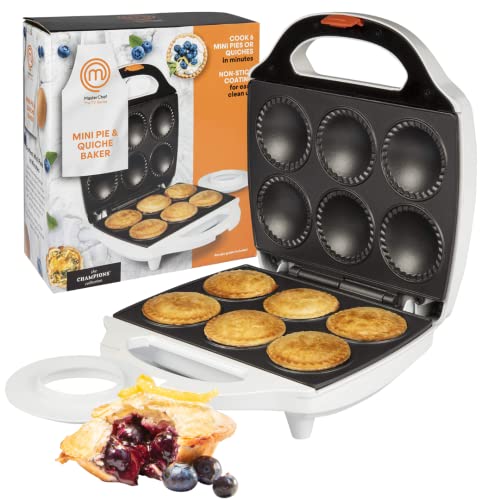 MasterChef Mini Pie and Quiche Maker- Pie Baker Cooks 6 Small Pies and Quiches in Minutes- Non-stick Cooker w Dough Cutting Circle for Easy Dough Measurement and Filling, Fall Holiday Gift