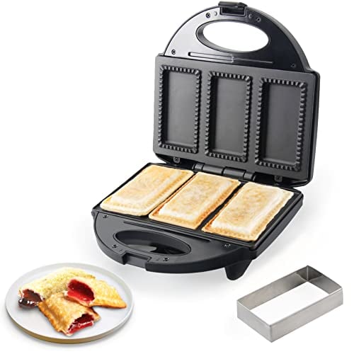 FineMade Electric Mini Pocket Pie Maker Machine with Crust Cutter, Pocket Pie Iron Press with Non Stick Surface, Ideal for Hot Chicken Pockets Pizza Pockets Grilled Cheese Sandwiches and More