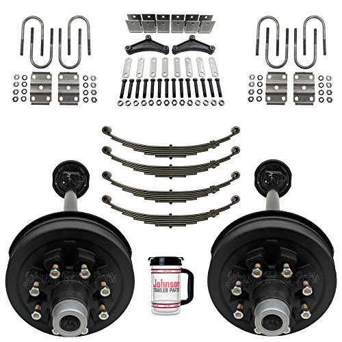 Rockwell American Tandem 7,000 lb Electric Brake Trailer Axle Kit w/Springs, Ubolts & Hanger Kit - 8 Lug 6.5" Bolt Pattern - 14,000 lb Capacity (89" Hubface - 74" Spring Center)