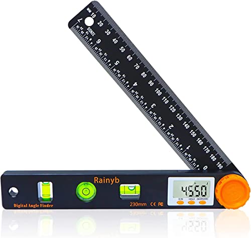 Rainyb Digital Angle Finder Tool 7inch 0-360 degree LED Digital Protractor with Horizontal Vertical Bubble Levels and Ruler Meter Accurate Tools for Carpenters,Woodworkers,Fabricators