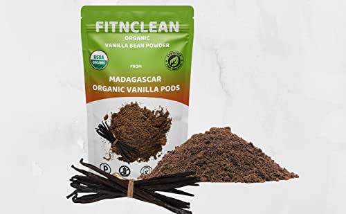 1oz Madagascar Organic Vanilla Bean Powder. Certified USDA Organic. Ground whole Gourmet Pods by FITNCLEAN VANILLA| Raw Natural Pure Unsweetened No Additives NON-GMO