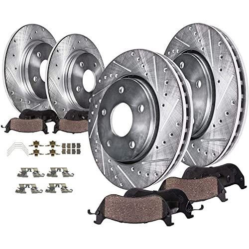 Detroit Axle - 11.77" Front & 11.02" Rear Drilled Slotted Rotors + Brake Pads Replacement for Fusion Lincoln MKZ Zephyr Mazda 6 Milan - 8pc Set