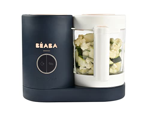 BEABA Babycook Neo, Glass Baby Food Maker, Glass Baby Food Processor, 4 in 1 Baby Food Steamer, Glass Baby Food Blender, Baby Essentials, Make Fresh Healthy Baby Food at Home, 5.5 Cups (Midnight)