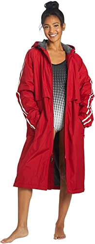 Sporti Striped Comfort Fleece-Lined Swim Parka - Red Shell/Charcoal Lining - XX-Large