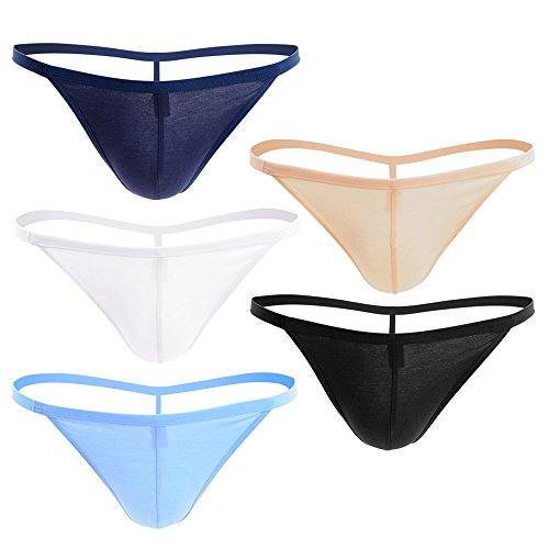 Closecret Men Cotton Underwear Stretchy T Back G-String Thongs (Pack of 5, Assorted) (M, 5 Colors)