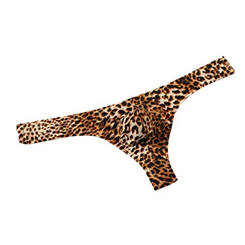 MuscleMate Hot Men's Leopard Print Thong G-String Underwear, Men's Leopard Print Thong Undie. (M, Gold)