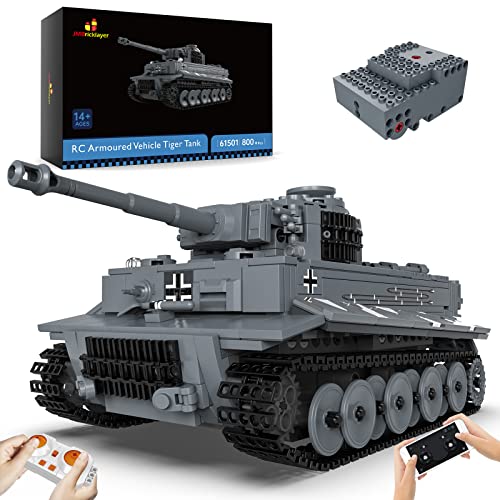 JMBricklayer 61501 WW2 Military Tank Building Sets - RC Tiger Army Tank Model Kit, Armed Tank Construction Vehicle Toy, Gifts Toys for Teens Adults Block Collectors(800 Pieces)