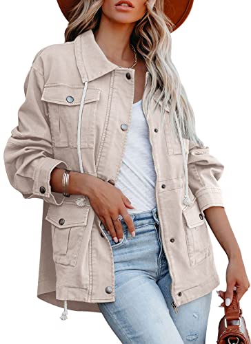 Women's Military Anorak Jacket Zip Up Snap Buttons Lightweight Safari Utility Coat Outwear With Pockets