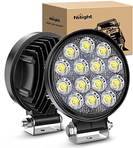 Nilight 15017C-B Led 2Pcs 4.5Inch 42W 3000lm Round Flood Light Pod Off Road Fog Driving Roof Bar Bumper for SUV Truck, Hunters