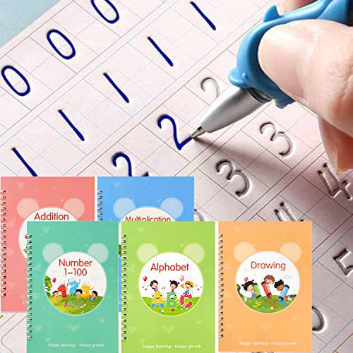 magic Practice Copybook, Reusable Writing Practice Book, for Preschool Kids Age 3-8 Calligraphy 7.8in5.5in(5 Books with Pens)