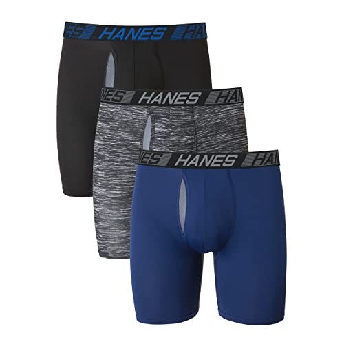 Hanes Total Support Pouch Men's Boxer Briefs Pack, X-Temp Cooling, Anti-Chafing, Moisture-Wicking Underwear, Trunks Available, Long Leg-Assorted, Large