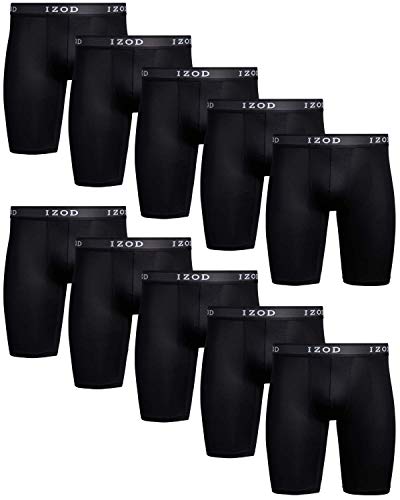 IZOD Men's Underwear  Long Leg Performance Boxer Briefs (10 Pack), Size Medium, Black/Black/Black/Black/Black