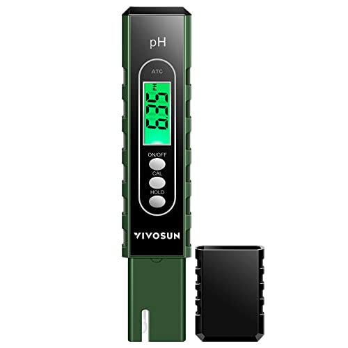 VIVOSUN PH Meter Digital PH Tester Pen 0.01 High Accuracy Water Quality Tester with 0-14 PH Measurement Range for Household Drinking, Pool and Aquarium, with ATC, Army Green