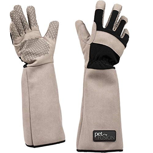 PetFusion Multipurpose Pet Glove for Grooming, Trips to Vet, Handling. [Puncture & Scratch Resistant, Water Resistant]. 12 Month Warranty for Manufacturer Defects Grey