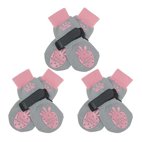BEAUTYZOO Anti-Slip Paw Protectors Dog Socks with Elastic Adjustable Straps 3pairs Hot Pavement Puppy Summer Traction Control Double Side Non-Skid Indoor Wood Floor Protection Wear for Puppy