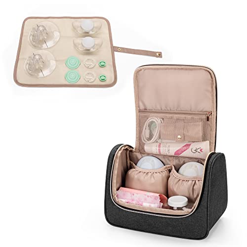 LUXJA Wearable Breast Pump Bag (with a Waterproof Mat) Compatible with Momcozy, Willow and Elvie Breast Pump, Carrying Case for Wearable Breast Pump and Extra Parts (Patent Pending), Black