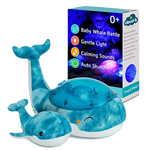 Cloud b Ocean Projector Nightlight with White Noise Soothing Sounds | Adjustable Settings and Auto-Shutoff | Tranquil Whale Family - Blue