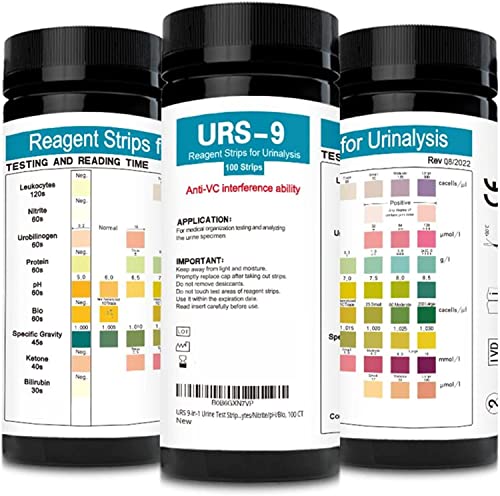URS 9-in-1 Urine Test Strips 9 Parameters Testing UTI, Protein/Leukocytes/Nitrite/pH/Blo, 100 CT
