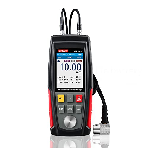 Wintact Digital Ultrasonic Thickness Gauge Tester Meter, Range 0.039 to 8.85 in with Probe for Measuring Metal and Nonmetal Materials, Steel, Silver, Plastic, Glass, PVC, Pipes