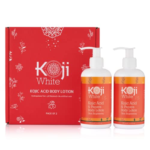 Koji White Kojic Acid & Papaya Body Lotion, Women Gift Sets for Skin Brightening, Nourishing, Skin Radiance, Rejuvenate Skin Cells, Quick Absorbing, Vegan, Not Tested on Animals, 8.45 Fl Oz (2 Bottles)