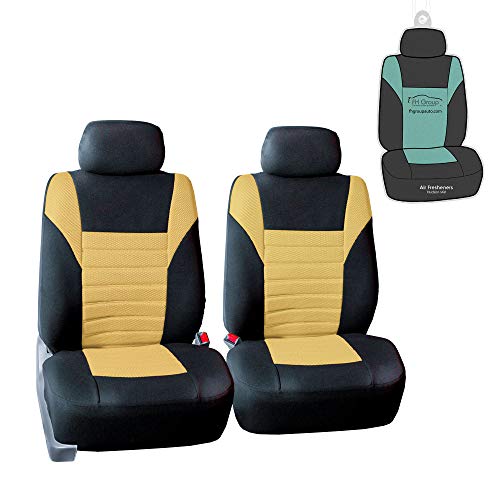 FH Group Car Seat Covers Premium 3D Air Mesh Front Pair Set Airbag Compatible Yellow and Black Automotive Seat Covers Universal Fit Interior Accessories for Cars Trucks and SUVs FB068102