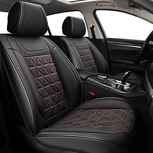 YUHCS Front Car Seat Covers - 2 PCs Faux Leather Non-Slip Vehicle Cushion Cover, Waterproof Car Seat Protectors Automotive Interior Seat Covers for SUV Cars Pickup Truck,Black Red
