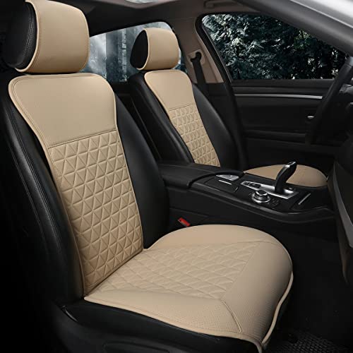 Black Panther 1 Pair Luxury PU Car Seat Covers Protectors for Front Seats, Triangle Pattern, Compatible with 95% Cars (Sedan/SUV/Pickup/Van) - Beige