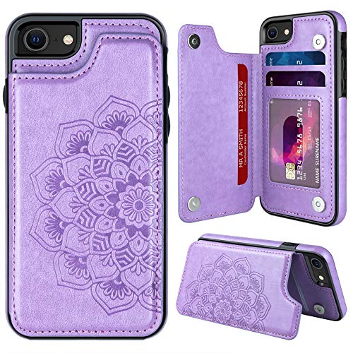 MMHUO for iPhone 7/8/SE 2020/SE 2022 Case with Card Holder,Flower Magnetic Back Flip Case for iPhone 7/8/SE 2020 Wallet Case for Women,Protective Case Phone Case for iPhone 7/8/SE 2020/SE 2022,Purple